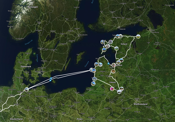 Reiseroute Baltikum 2024 route gesamt 1